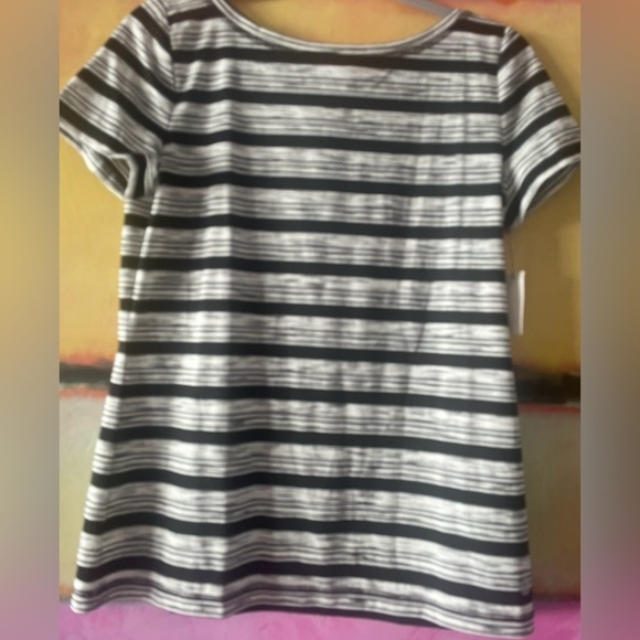 Talbots Tops - T by Talbots Top Size Small Black White Stripe Short Sleeve Twist Keyhole Back